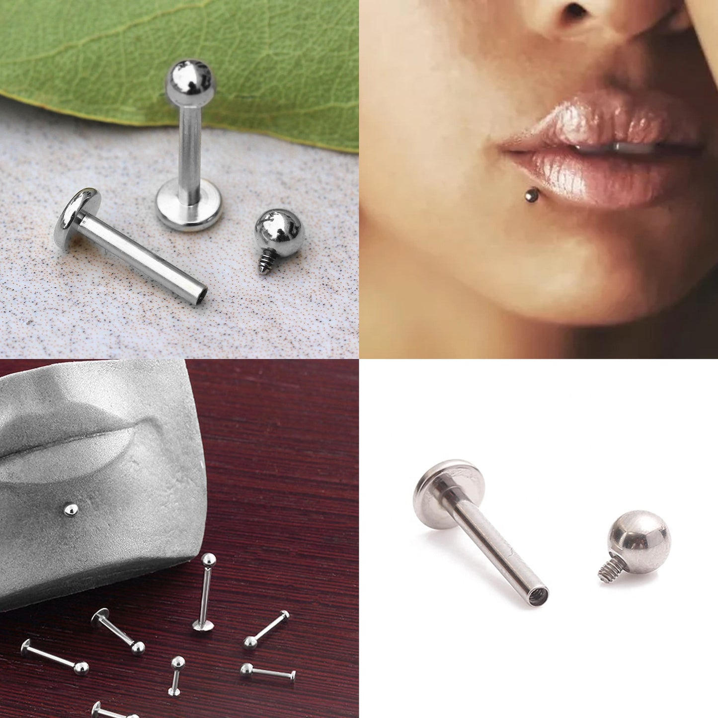 Labret Stud, Labret Lip Piercing – Internally threaded labret – 16g 14g Labret Piercing for Lip, Chin and More