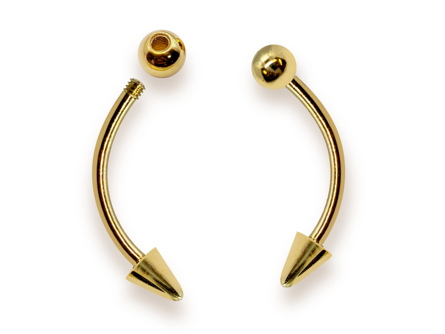 14K Solid Gold Angel Fang Lip Piercing 16g Curved Barbell Ball and Spikes Body Jewellery Vertical Angel Bites- 1pc each order