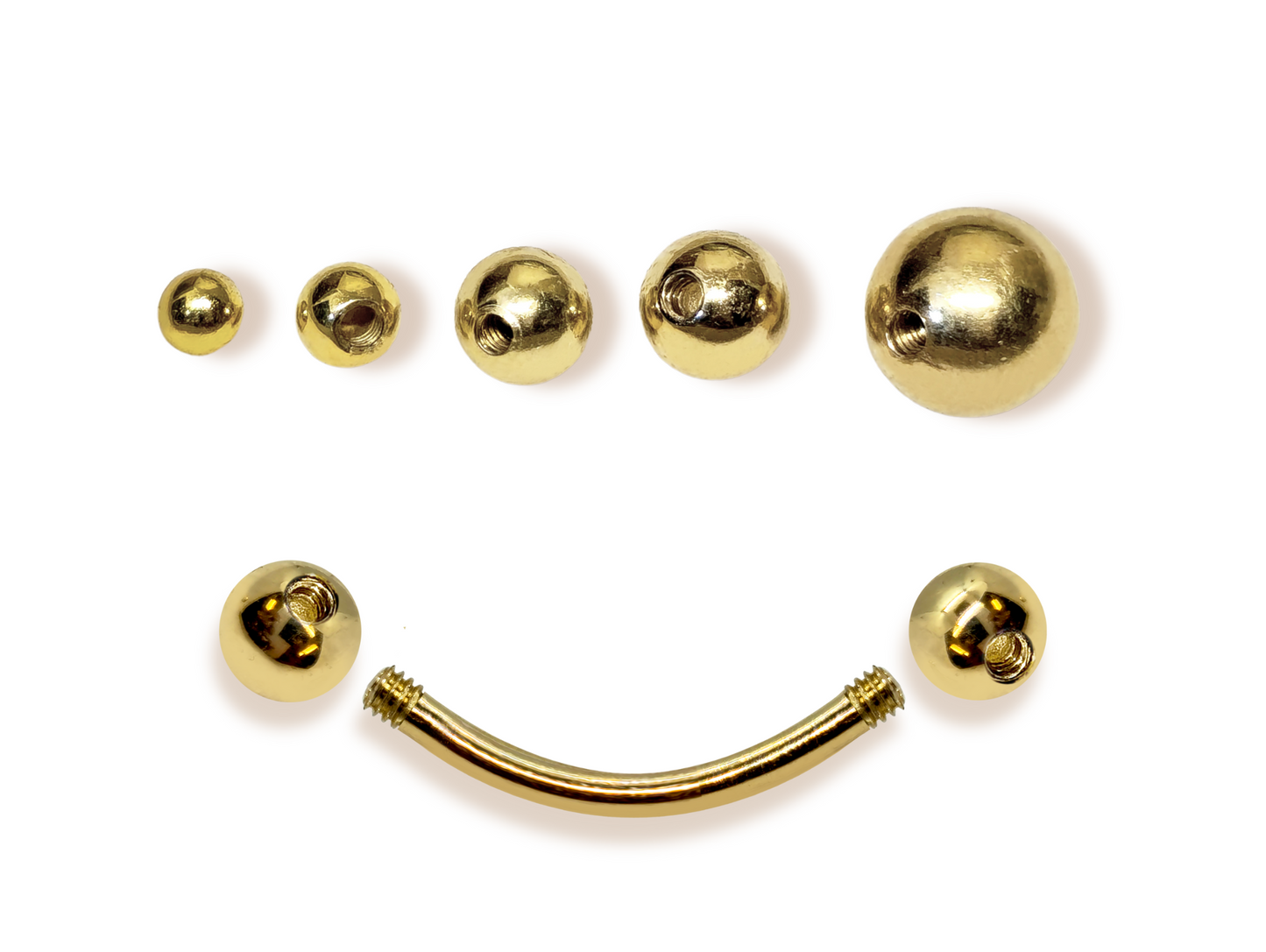 14K Solid Gold 14G Curved Barbell Piercing, Belly Ring - Body Piercing for Eyebrow, Vertical Labret, Rook Jewelry - Custom Ball Sizes Combination