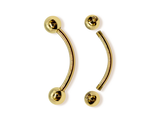 14K Solid Gold Curved Barbell Piercing - 14K Gold Body Piercing for Eyebrow, Lip Studs, Rook Jewelry, Cartilage Bar - 14G and 16G available
