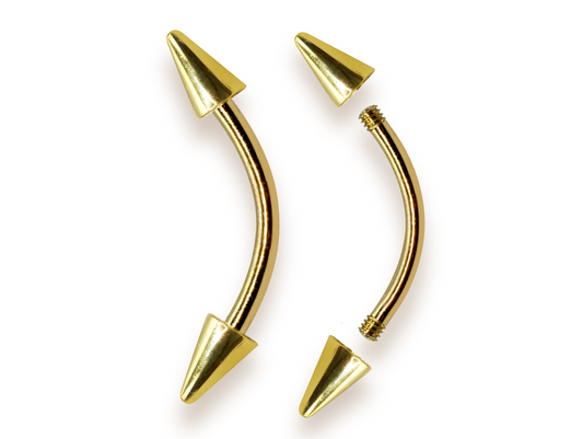 14K Solid Gold Spike Eyebrow Piercing Jewellery Curved Barbell Cones - 1pc Each Order