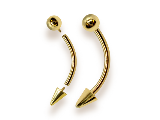 14K Solid Gold Internal Threaded Spike Curved Barbell, Vertical Labret Stud Lip Piercing - Body Jewellery Also for Eyebrows - 1pc each order