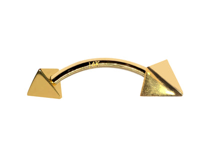 14K Gold 3 Side Pyramid Design Spike Eyebrow Piercing Curved Barbell Piercing, Cartilage Piercing, Belly Ring - 14G Body Jewellery