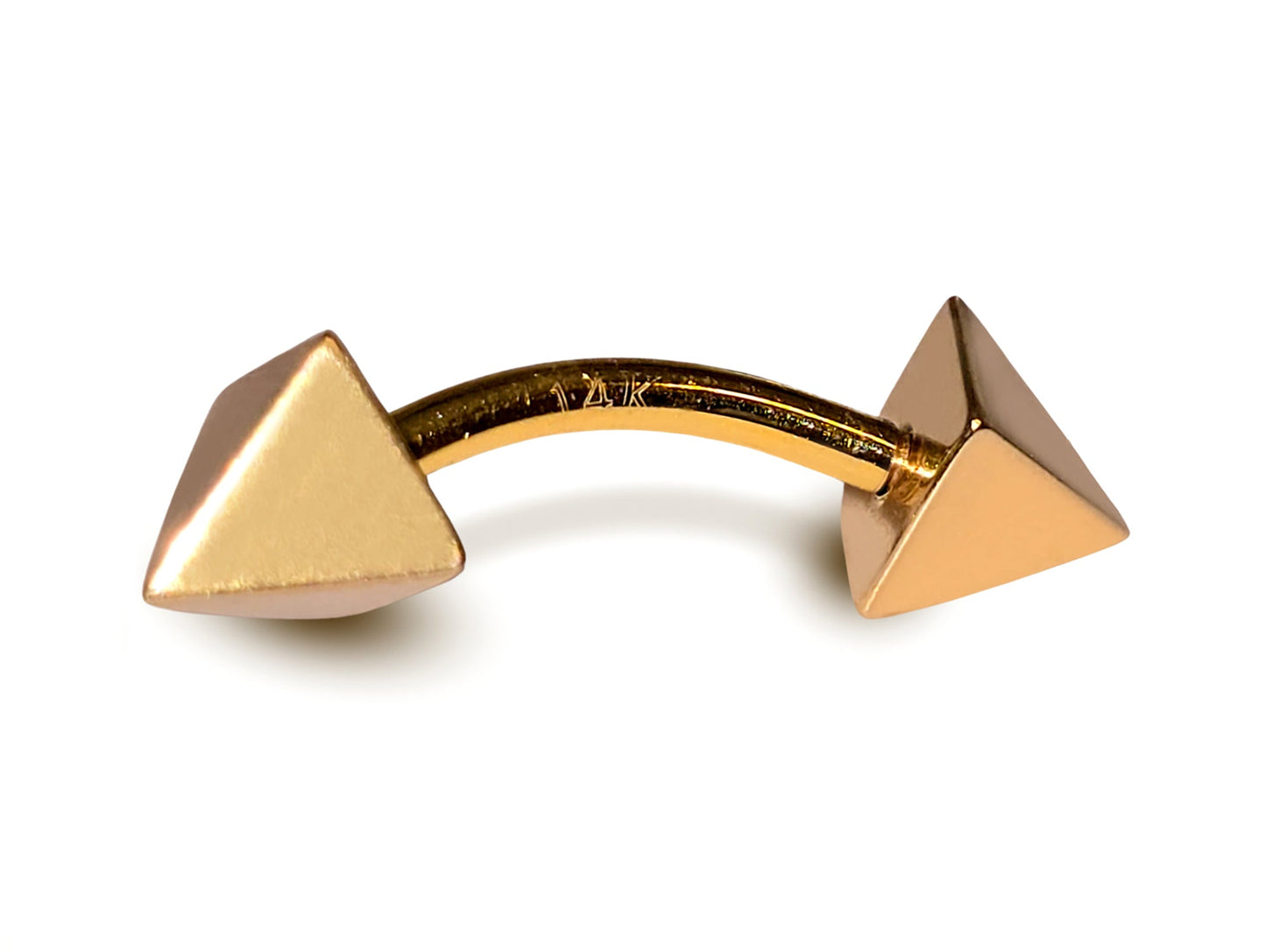 14K Gold Pyramid Design Spike Eyebrow Piercing Curved Barbell Piercing, Cartilage Piercing, Belly Ring - 14G Body Jewellery Gold Bent Bar