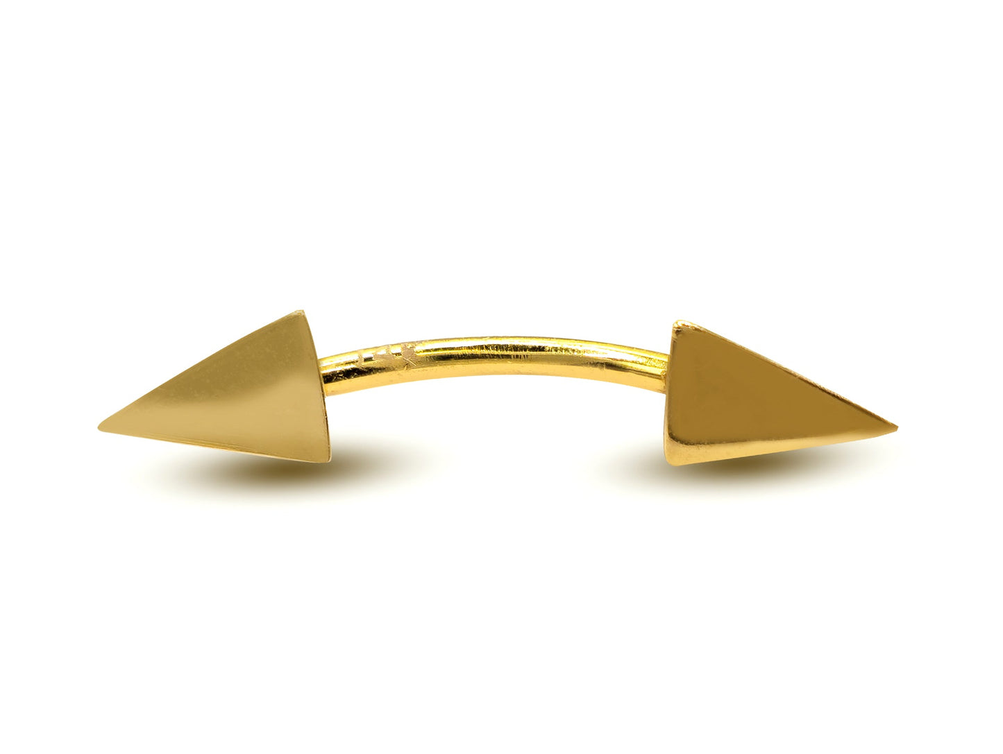 14K Gold Spike Pyramid Curved Barbell Piercing, Eyebrow Piercing, Cartilage Piercing, Belly Ring - 16G Body Jewellery Gold Bent Bar