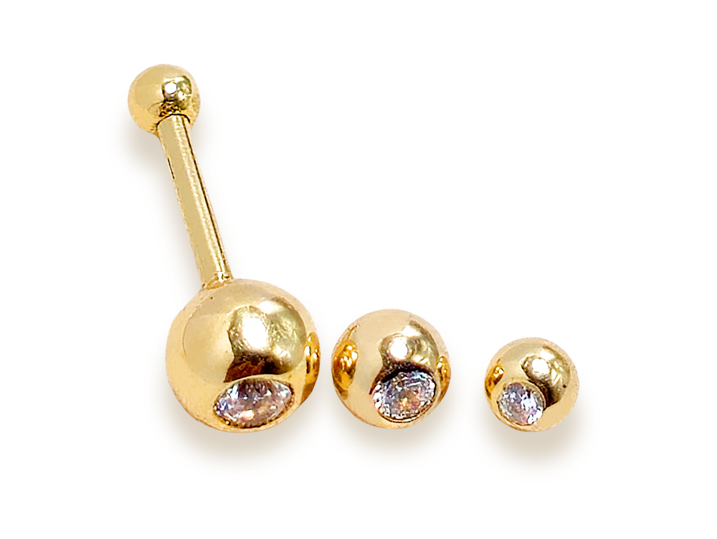 14K Solid Gold 18G Cartilage Barbell Earrings with Custom Size Gem Ball - Plain Ball Size 2.5mm - Body Jewellery - 1pc each Order