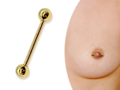 16G (1.2mm) | 14K Solid Gold Nipple Barbell Piercing Body Jewellery