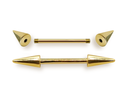 14K Solid Gold Cone/ Spike Barbell Piercing, Nipple Jewellery, Nose Bridge, Cartilage Earrings