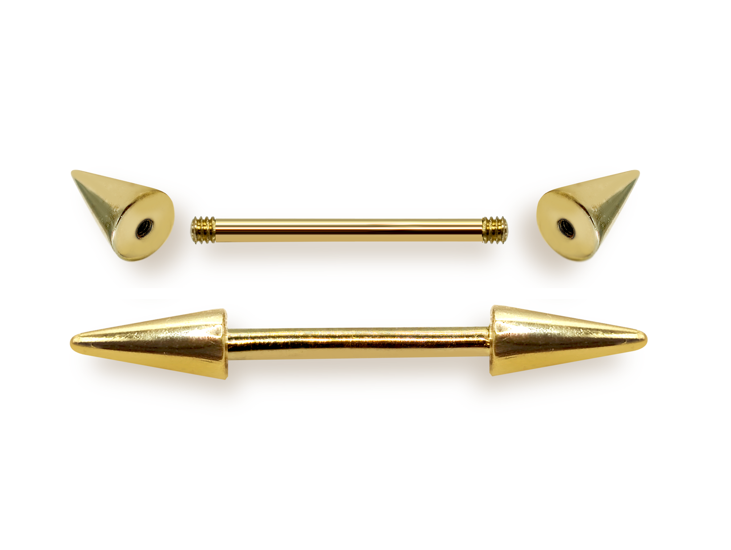 14G (1.6mm) | 14K Solid Gold Cone/Spike Industrial Barbell, Scaffold Piercing Body Jewellery