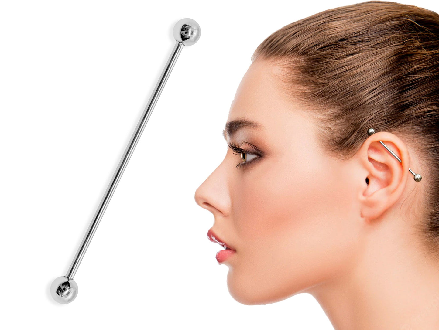 14G (1.6mm) | 14K White Gold Industrial Barbell, Scaffold Piercing Body Jewellery