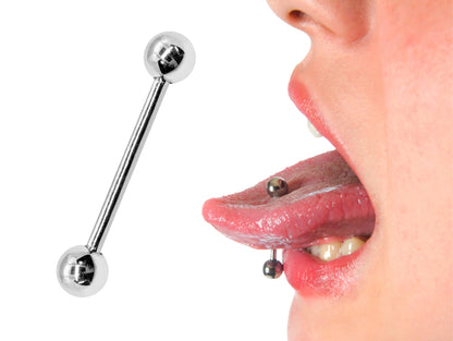 14K White Gold Tongue Barbell Piercing Body Jewellery  | 14G (1.6mm)