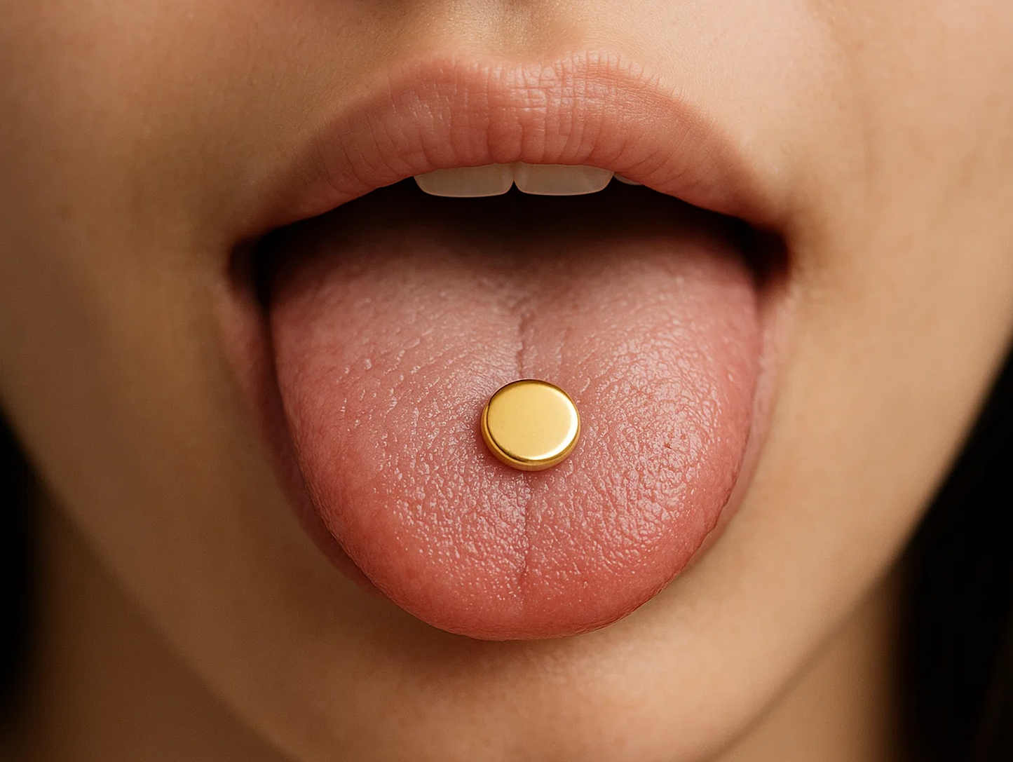 14K Gold Tongue Piercing Barbell with Cylinder Flat top Internally Threaded - Straight Bar 16G 14G Body Jewellery