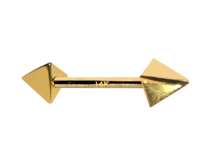 14K Real Gold 3 Side Pyramid Cone Barbell Piercing, Nipple Jewelry, Barbell Earrings - 14G Body Jewellery Straight Barbell Stud