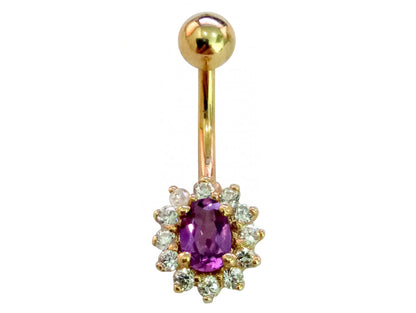 14K Gold Belly Button Ring with real Tanzanite and Amethyst - Hand Set and Hand Polished - Solid Gold - Fine Jewellery Quality