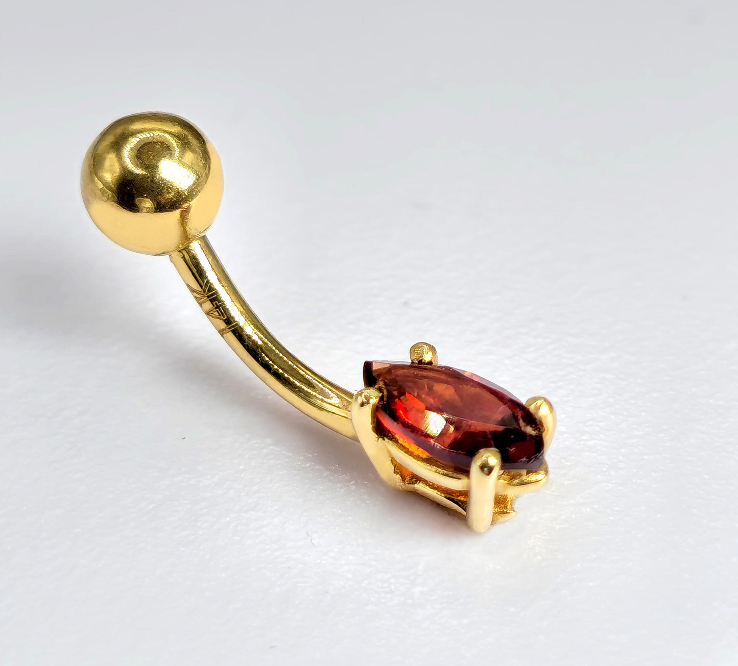 Belly Button Ring with Semi Precious Gem Stone Marquise Cut Belly Ring - Belly Bar - 14K Gold Fine Jewelry Hand Set and Polished