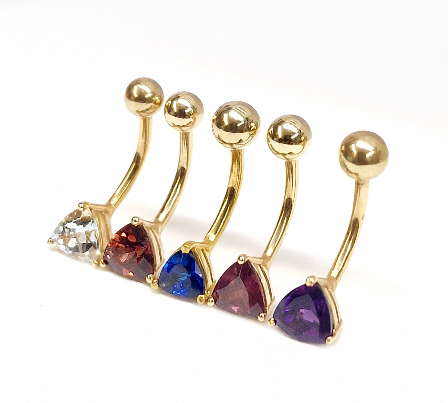 Belly Ring with Precious Stone Crystal Belly Button Piercing - Belly Bar - made of 14K Gold Fine Jewelry Hand Set and Hand Polished