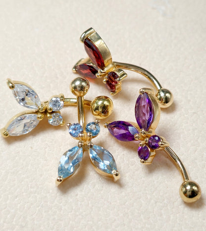 Belly Button Ring comes in a Butterfly Shape Crystal Belly Ring - Belly Bar - made of 14K Gold Fine Jewelry Hand Set and Hand Polished
