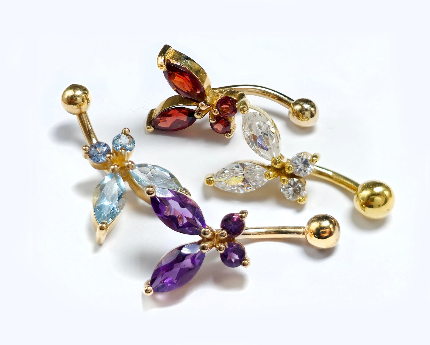 Belly Button Ring comes in a Butterfly Shape Crystal Belly Ring - Belly Bar - made of 14K Gold Fine Jewelry Hand Set and Hand Polished