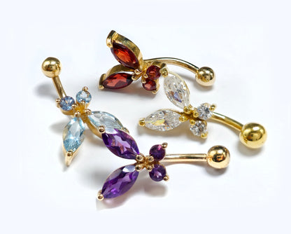 Belly Button Ring comes in a Butterfly Shape Crystal Belly Ring - Belly Bar - made of 14K Gold Fine Jewelry Hand Set and Hand Polished