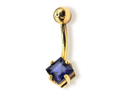 14K Solid Gold Belly Button Ring with Diamond Semi and Precious Stone- Hand Made 14K Gold Belly Bar for that very special Person
