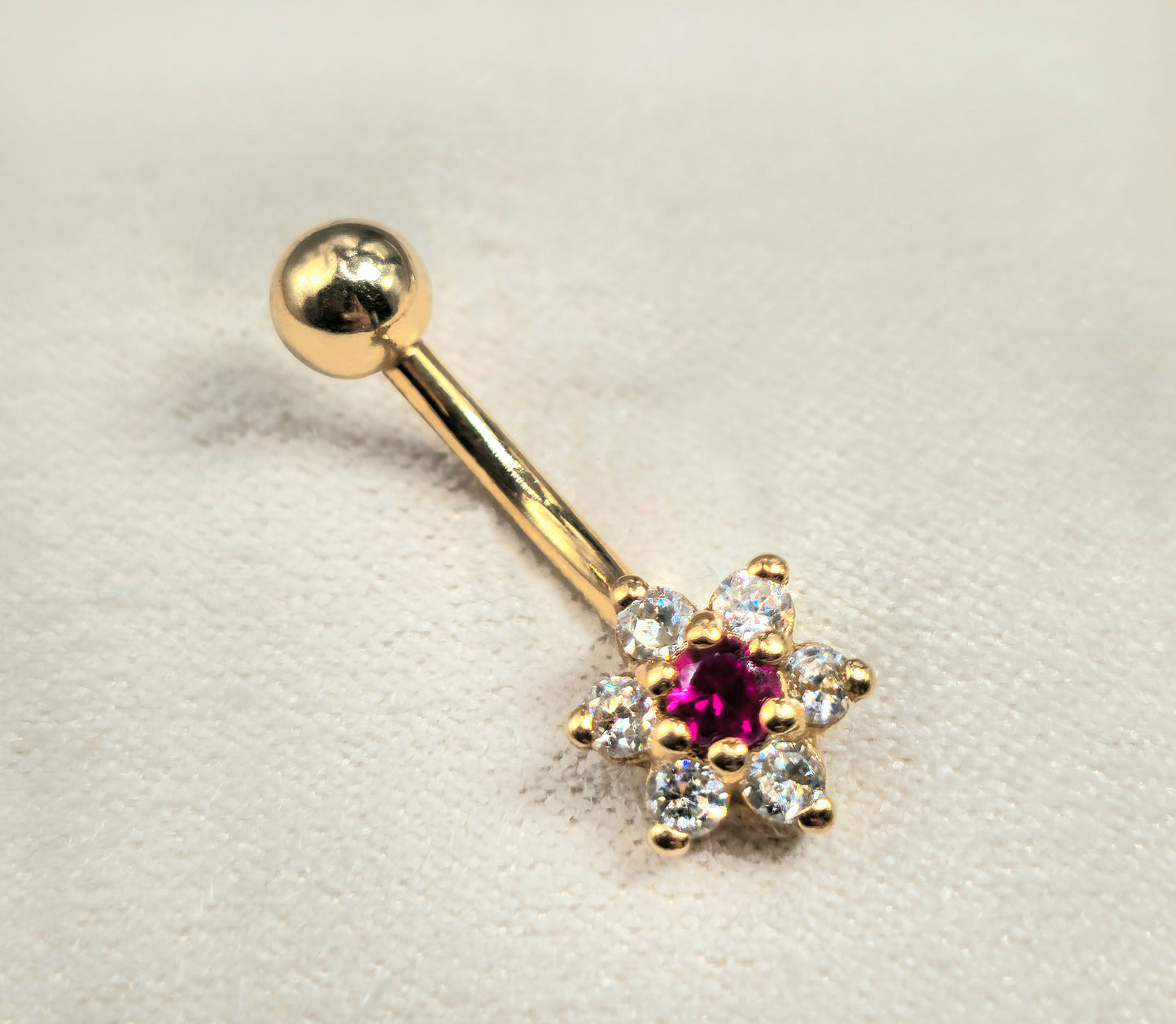 14K Solid Gold Belly Bar with Crystals - Gold Belly Button Ring - Hand Set Hand Polished - Hand made Gold Body Jewelry for someone special