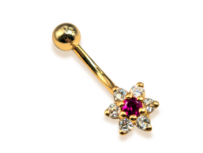 14K Solid Gold Belly Bar with Crystals - Gold Belly Button Ring - Hand Set Hand Polished - Hand made Gold Body Jewelry for someone special