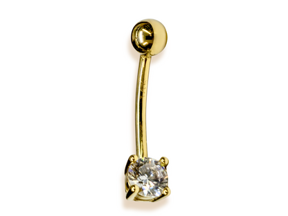 14K Solid Gold Belly Bar ,Belly Button Ring with Crystal Belly Ring - Hand Set and Hand Polished - Gold Body Jewellery