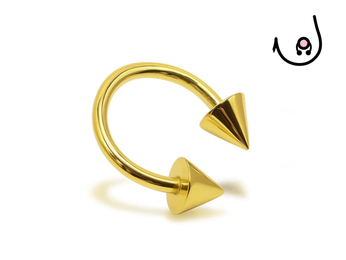 14K Solid Gold Nipple Bar Piercing with Cone/Spike - Horseshoe Barbell 16G 14G  - Nipple Rings Jewellery in Gold