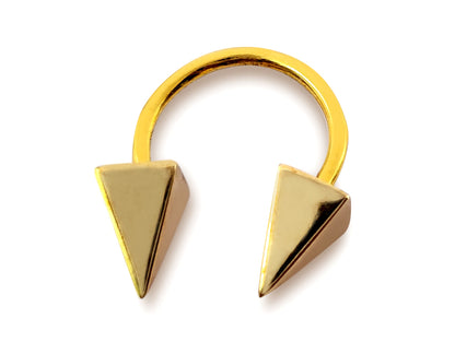 14K Gold Pyramid Spike Septum Horseshoe Barbell, Septum ring, Lip Piercing - 16G Body Jewellery Gold Nose Ring