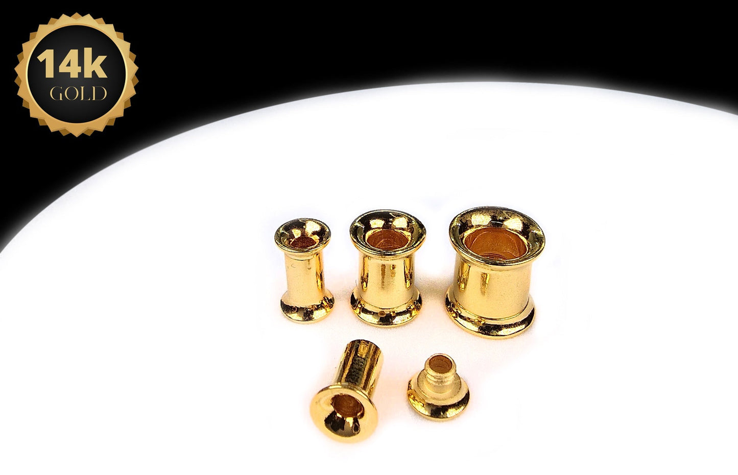 14K Gold Double Flare Plugs Stretching Kit, Ear gauges, Flesh Tunnels - Lobe Plugs - 1pc each order