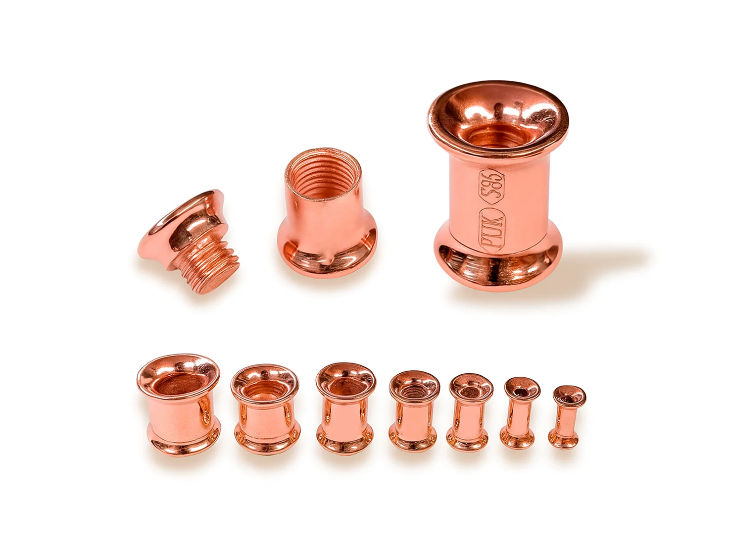 14K Rose Gold Double Flare Plugs Stretching Kit, Ear gauges, Flesh Tunnels - Lobe Plugs - 1pc each order