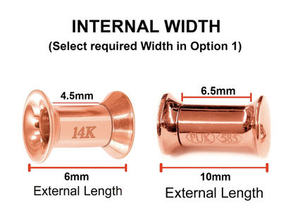 14K Rose Gold Double Flare Plugs Stretching Kit, Ear gauges, Flesh Tunnels - Lobe Plugs - 1pc each order