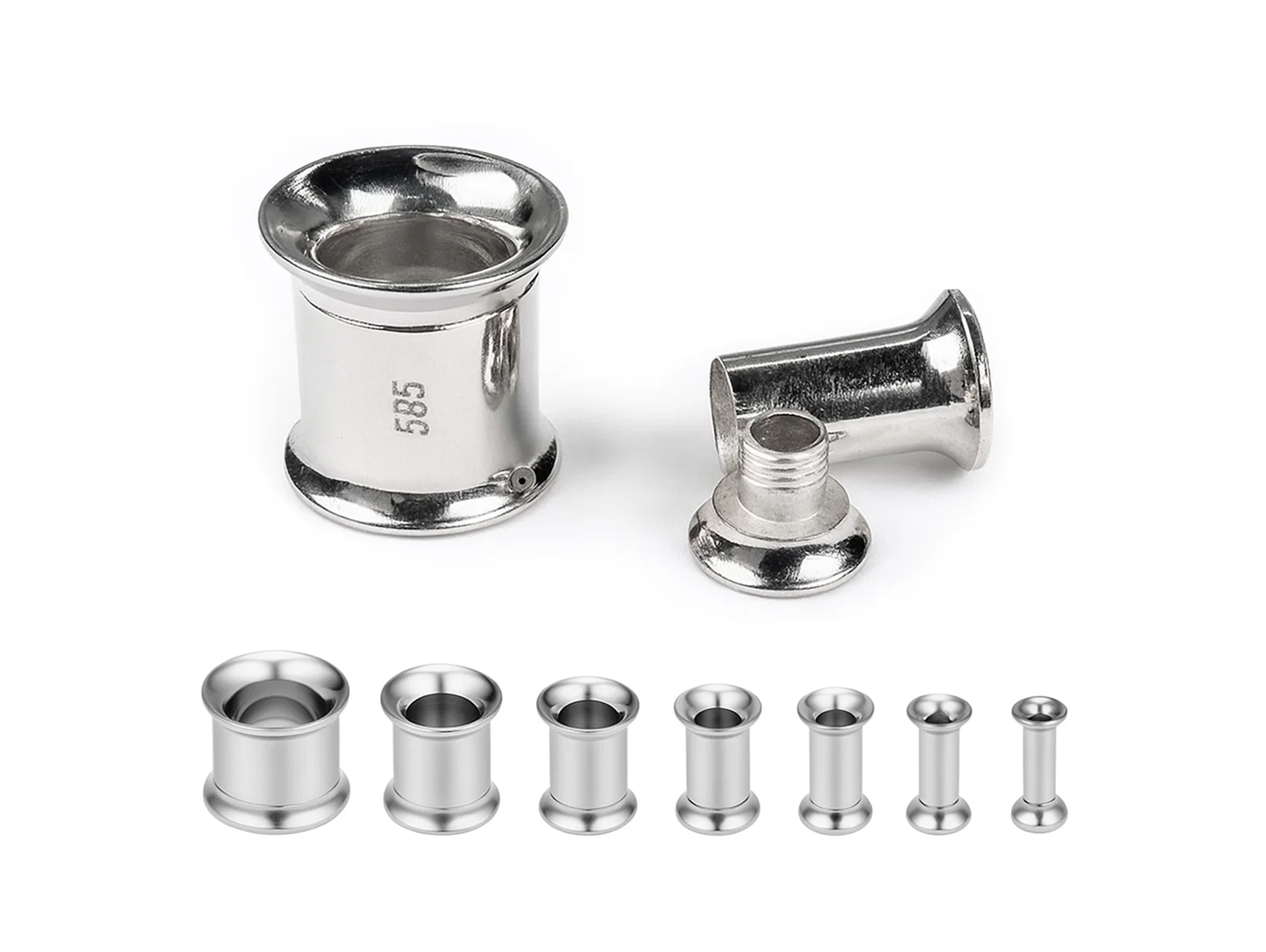 14K White Gold Double Flare Plugs Stretching Kit, Ear gauges, Flesh Tunnels - Lobe Plugs - 1pc each order