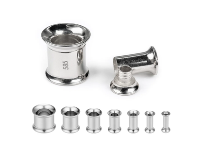 14K White Gold Double Flare Plugs Stretching Kit, Ear gauges, Flesh Tunnels - Lobe Plugs - 1pc each order