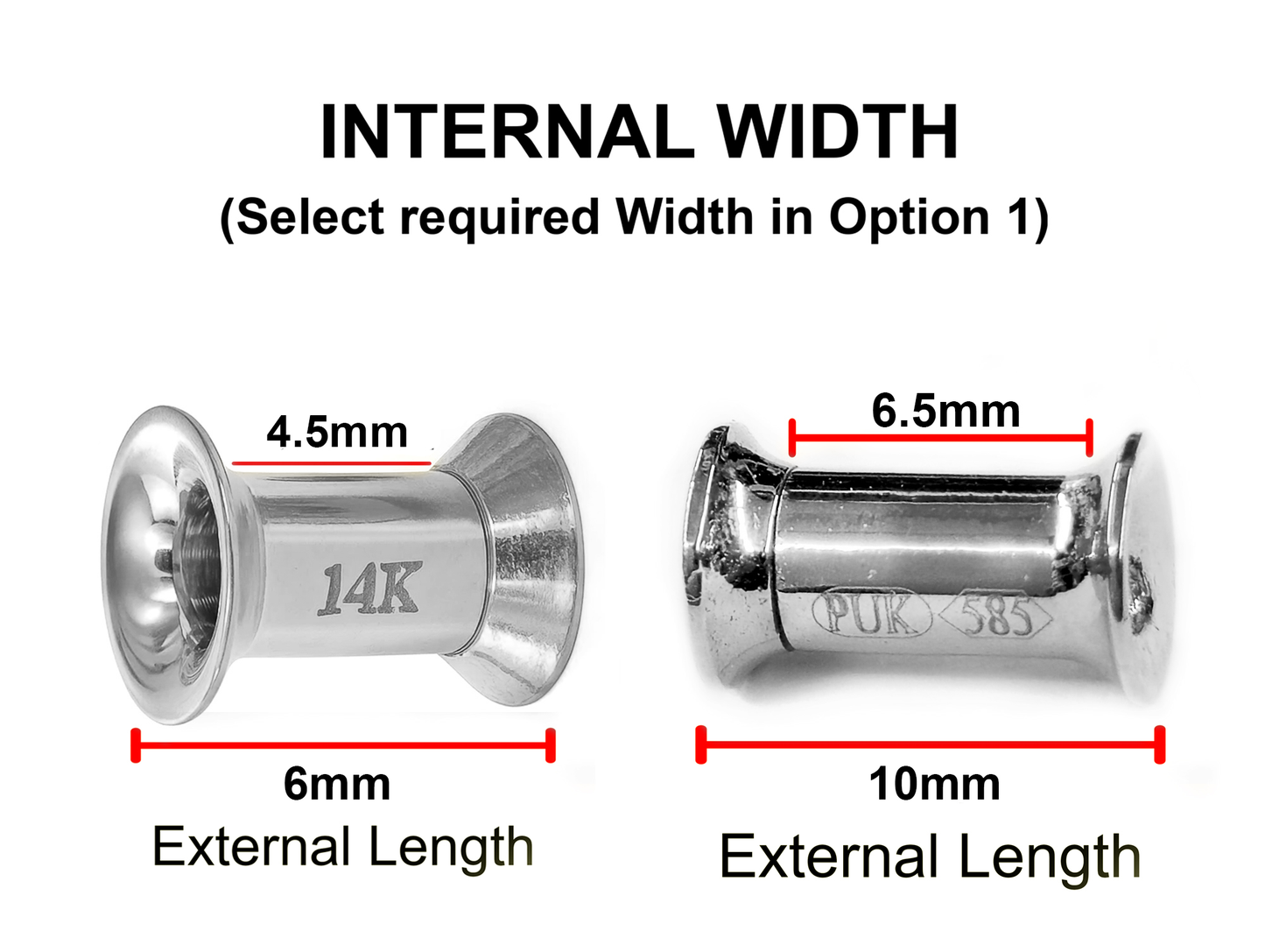 14K White Gold Double Flare Plugs Stretching Kit, Ear gauges, Flesh Tunnels - Lobe Plugs - 1pc each order