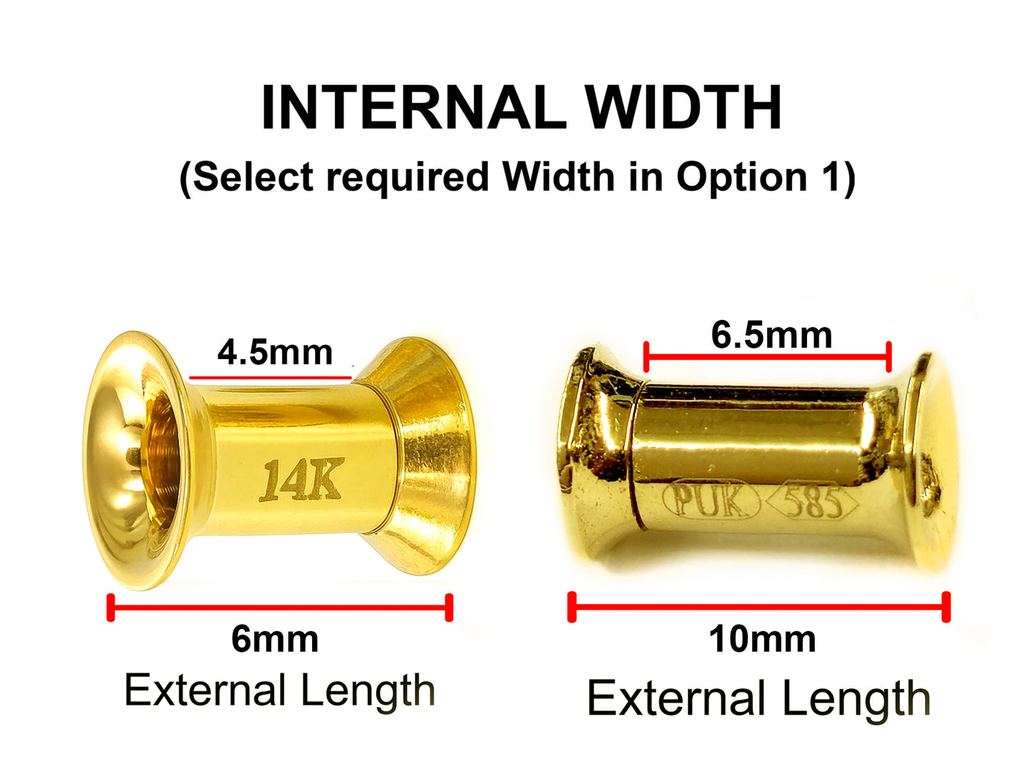 14K Gold Double Flare Plugs Stretching Kit, Ear gauges, Flesh Tunnels - Lobe Plugs - 1pc each order