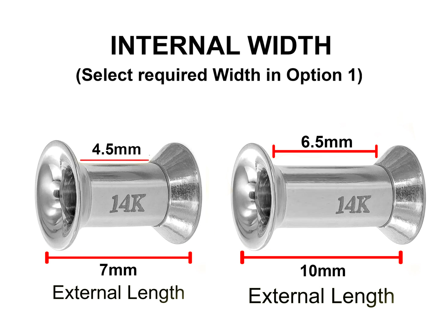 14K White Gold Double Flare Plugs Stretching Kit, Ear gauges, Flesh Tunnels - Lobe Plugs - 1pc each order