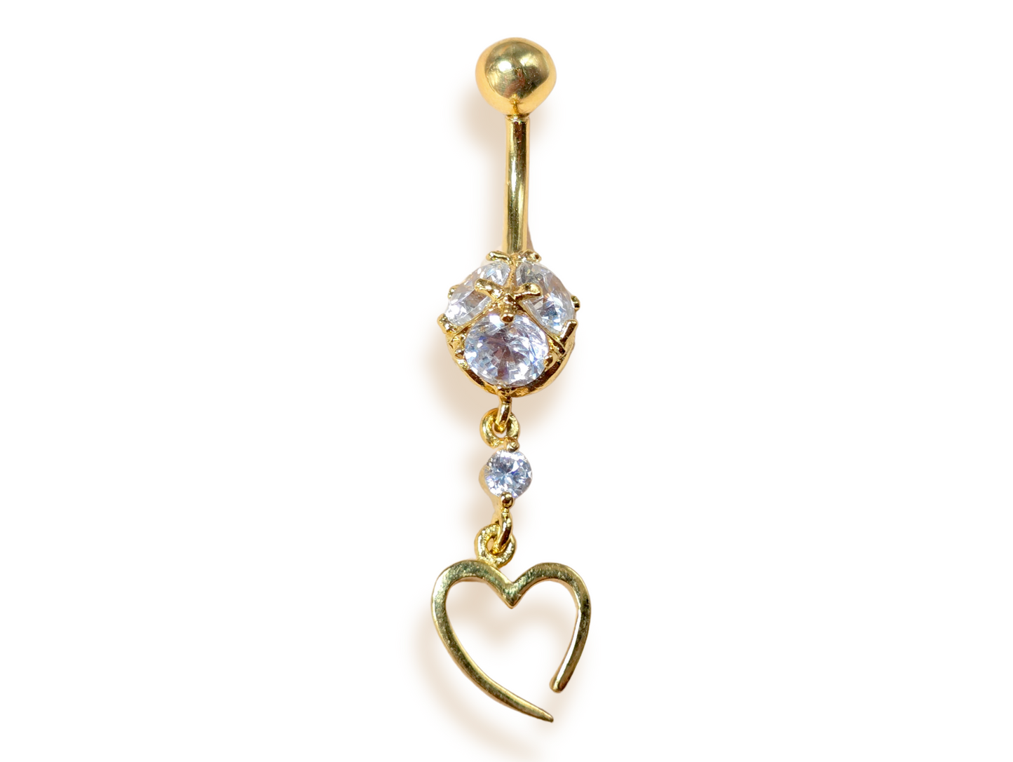 Belly Button Ring Dangle Open Heart Shape with Crystal Belly Ring - Belly Bar made of 14K Gold Fine Jewelry Hand Set and Hand Polished