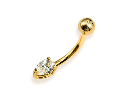 14K Solid Gold Tear Drop Belly Button Ring with Crystal Belly- Hand Made 14K Gold Belly Bar for that very special Person