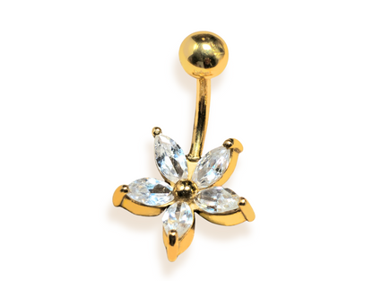 14K Solid Gold Belly Button Ring - Gold Flower Belly  Ring size 8mm - Hand Set Hand Polished - Hand Made Solid Gold Belly Bar for a Special Person