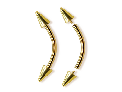 Spike Eyebrow Piercing Jewellery 14K Solid Gold Internally Threaded Curved Barbell - 1pc Each Order