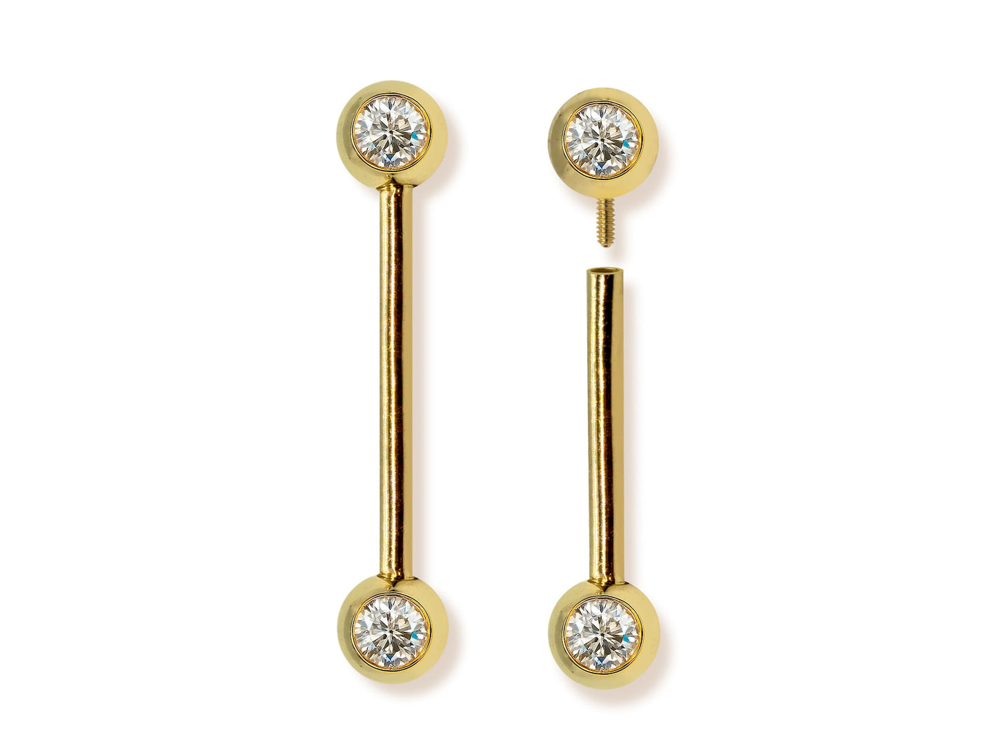 14G (1.6mm) | 14K Gold Industrial Barbell with Gemstones, Scaffold Piercing Internally Threaded Body Jewellery