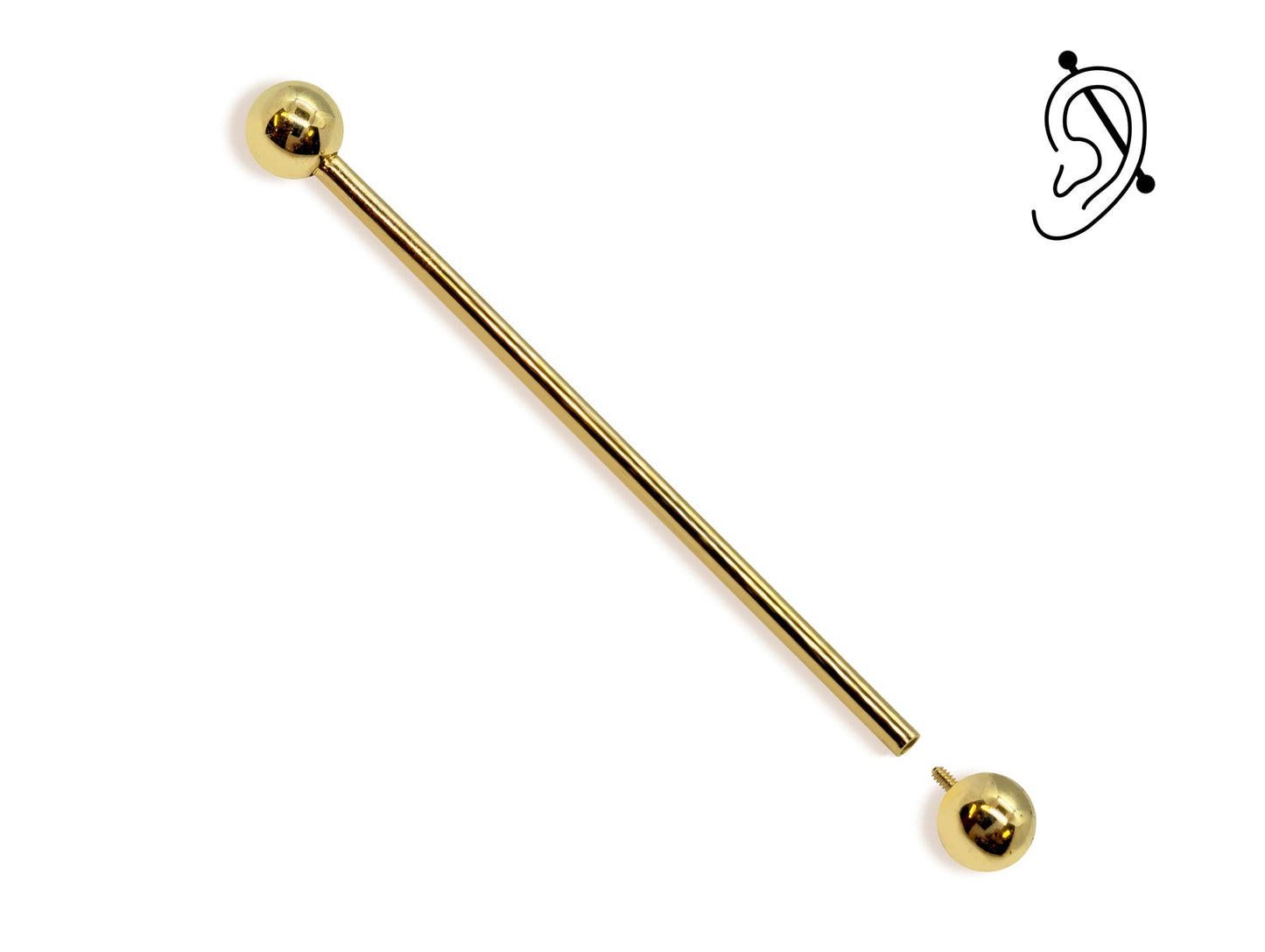 14G (1.6mm) | 14K Gold Internally Threaded Industrial Barbell, Scaffold Piercing Body Jewellery