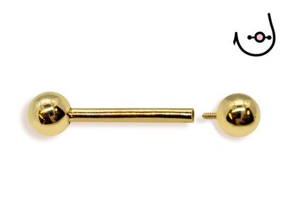16G (1.2mm) | 14K Solid Gold Internally Threaded Nipple Barbell Piercing Body Jewellery