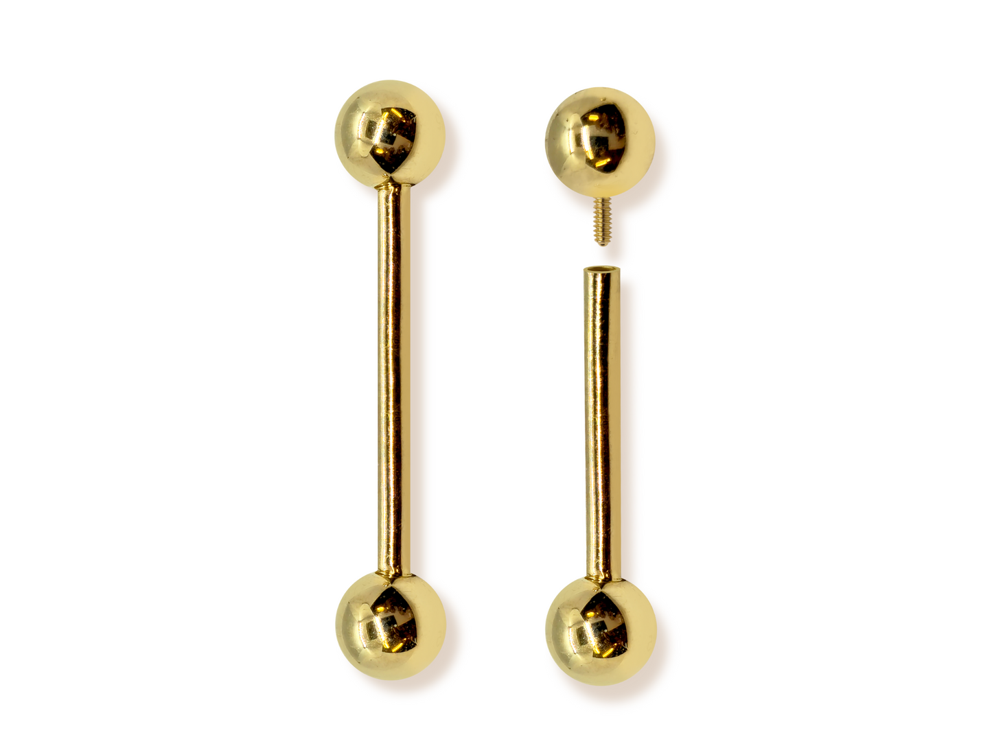 14K Gold Internally Threaded Tongue Barbell Piercing Body Jewellery | 14G (1.6mm)
