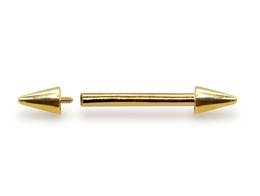14K Solid Gold Internal Threaded Nipple Bar, Cone/Spike Barbell Piercing, Nose Bridge Barbell, Barbell Earrings