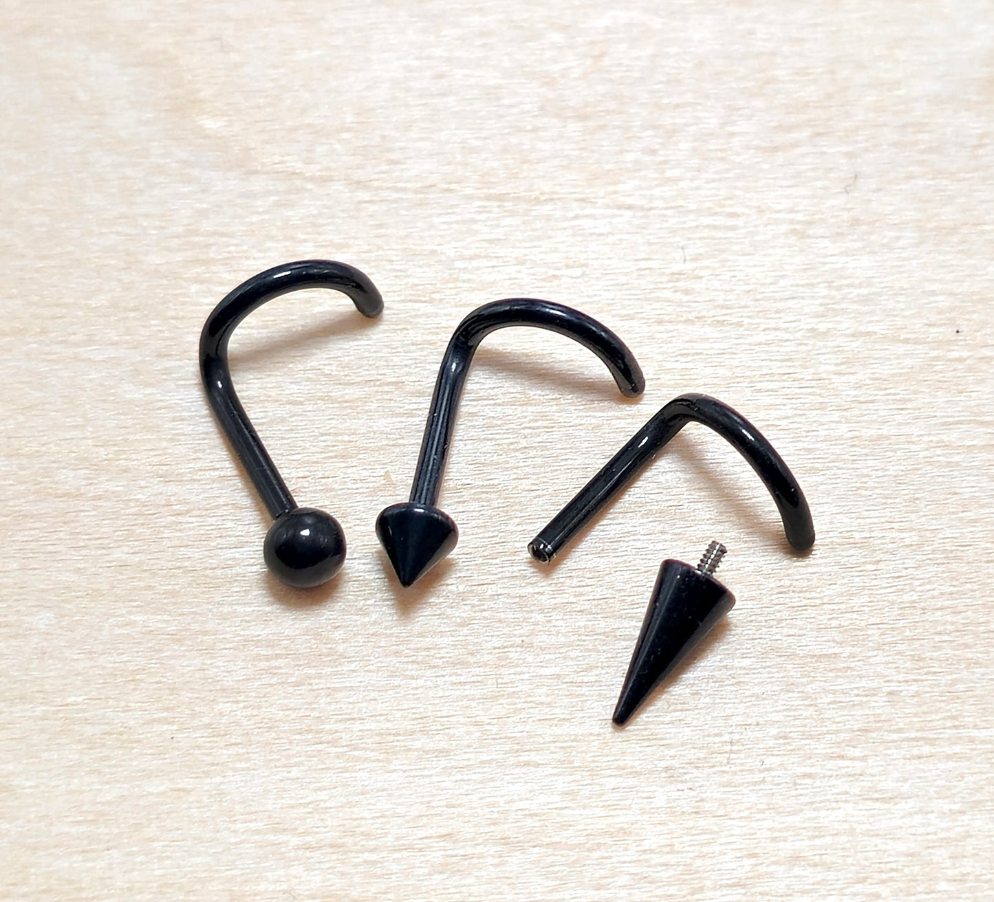 Titanium Black Nose Screw, Nostril Jewelry - 18G Internally Threaded in Ball Spike and Cones