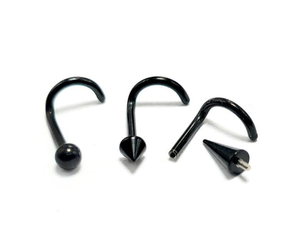 Titanium Black Nose Screw, Nostril Jewelry - 18G Internally Threaded in Ball Spike and Cones