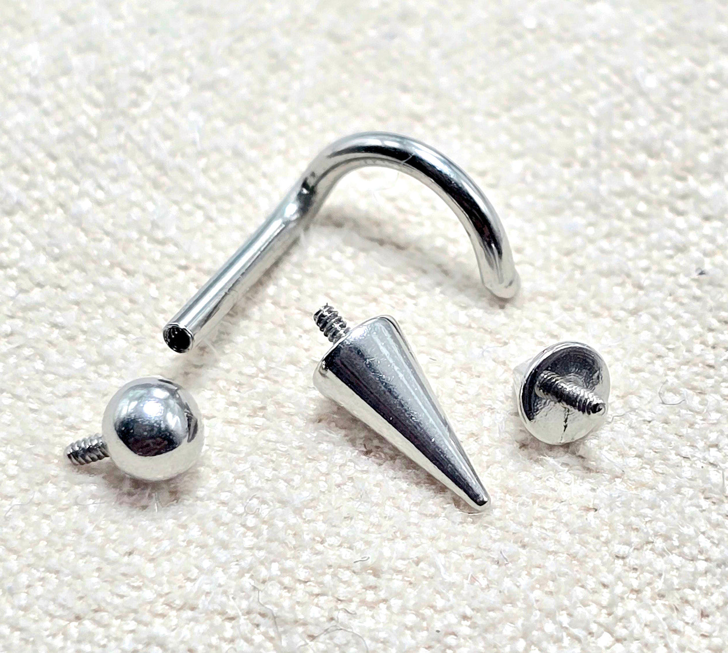 Titanium Nostril Nose Piercing, Nose Screw - 18G Internally Threaded in Ball Spike and Cones