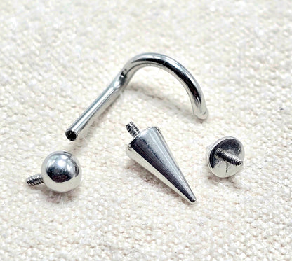 Titanium Nostril Nose Piercing, Nose Screw - 18G Internally Threaded in Ball Spike and Cones